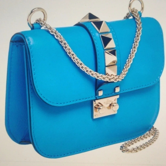 Valentino Rock Stud Aqua Leather Shoulder Bag ✨️host pick✨️ Size M - Picture 9 of 11